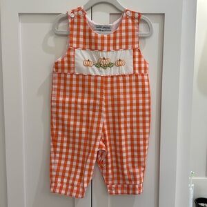 Sweet Dreams Orange/White Check Longall with Pumpkin Embroidery 9M